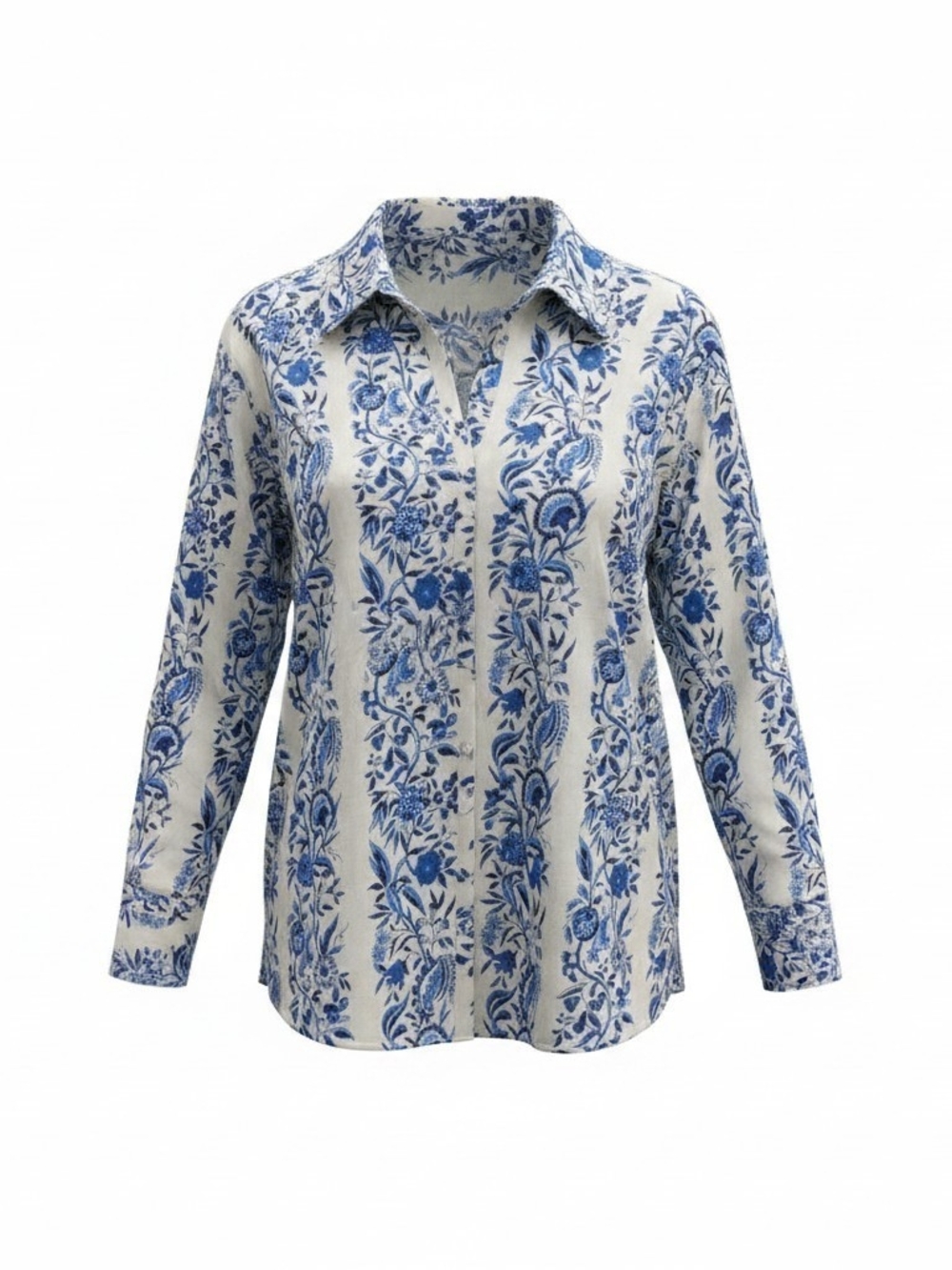 NWT Chelsea & Theodore Blue White Floral Block Print Button Front Shirt Sz 2X - Picture 2 of 11